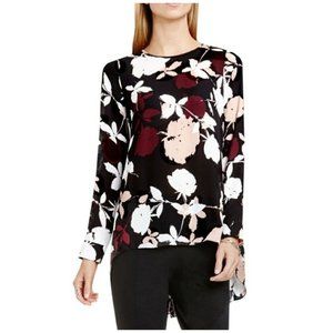 VINCE CAMUTO Women's Hi-Low Floral Long Sleeve Semi-Sheer Blouse Size Small